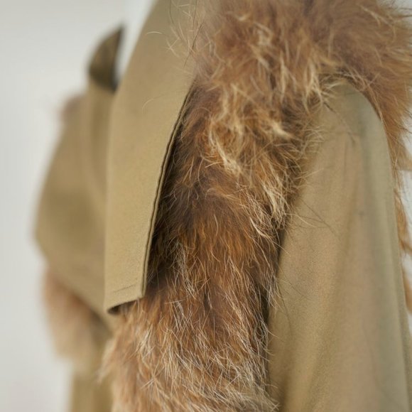 Rebecca Minkoff Runway Jacquelyn Khaki Fox Fur-Trim Trench Coat - Picture 5 of 8
